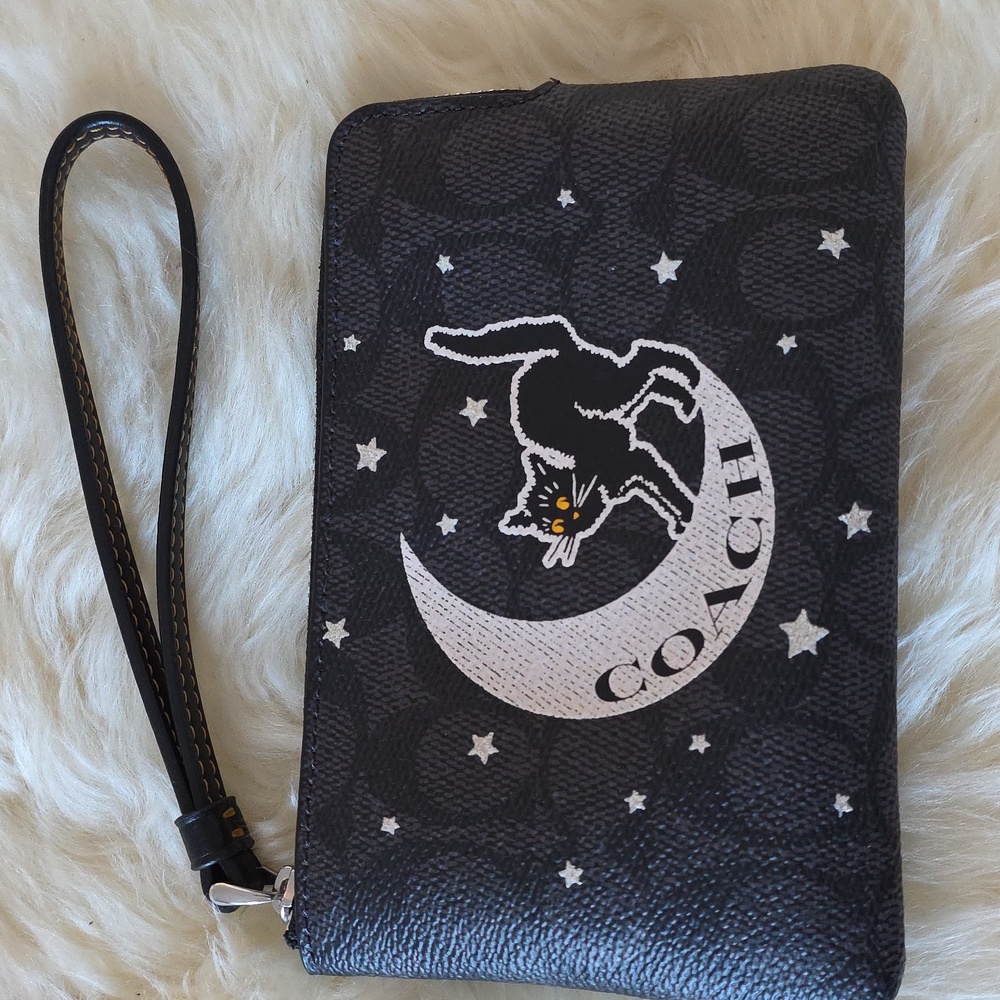 NWOT Coach Black Cat & Moon Signature Corner Zip Wristlet/Wallet 🖤🐈‍⬛️🌟🎁🌙❤️ - Picture 12 of 13